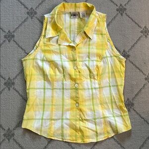 Vintage County Seat Yellow Plaid Sleeveless Button-Up Shirt